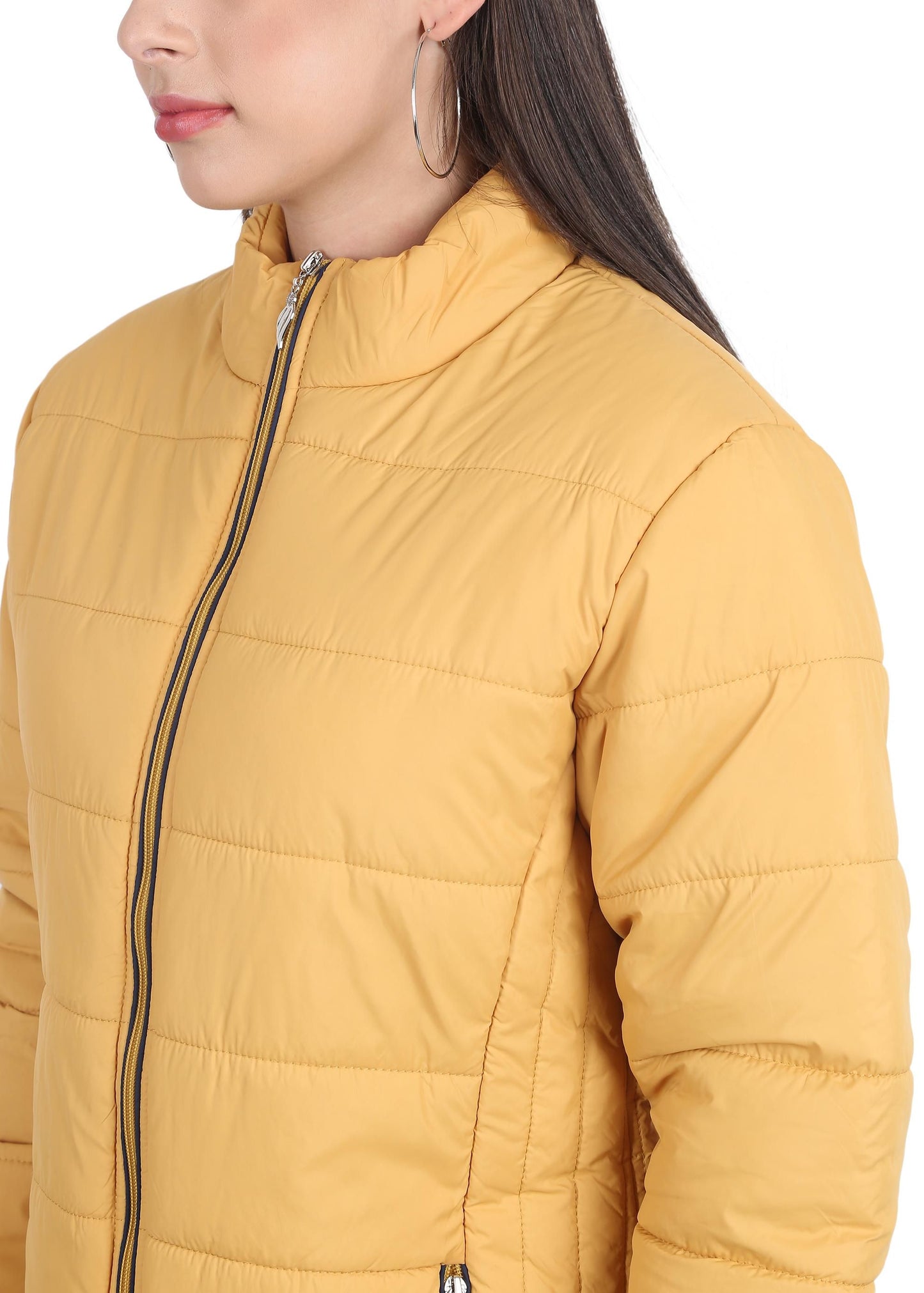 Xohy Women's Mustard Winter Wear Full Sleeve Solid Puffer Jacket