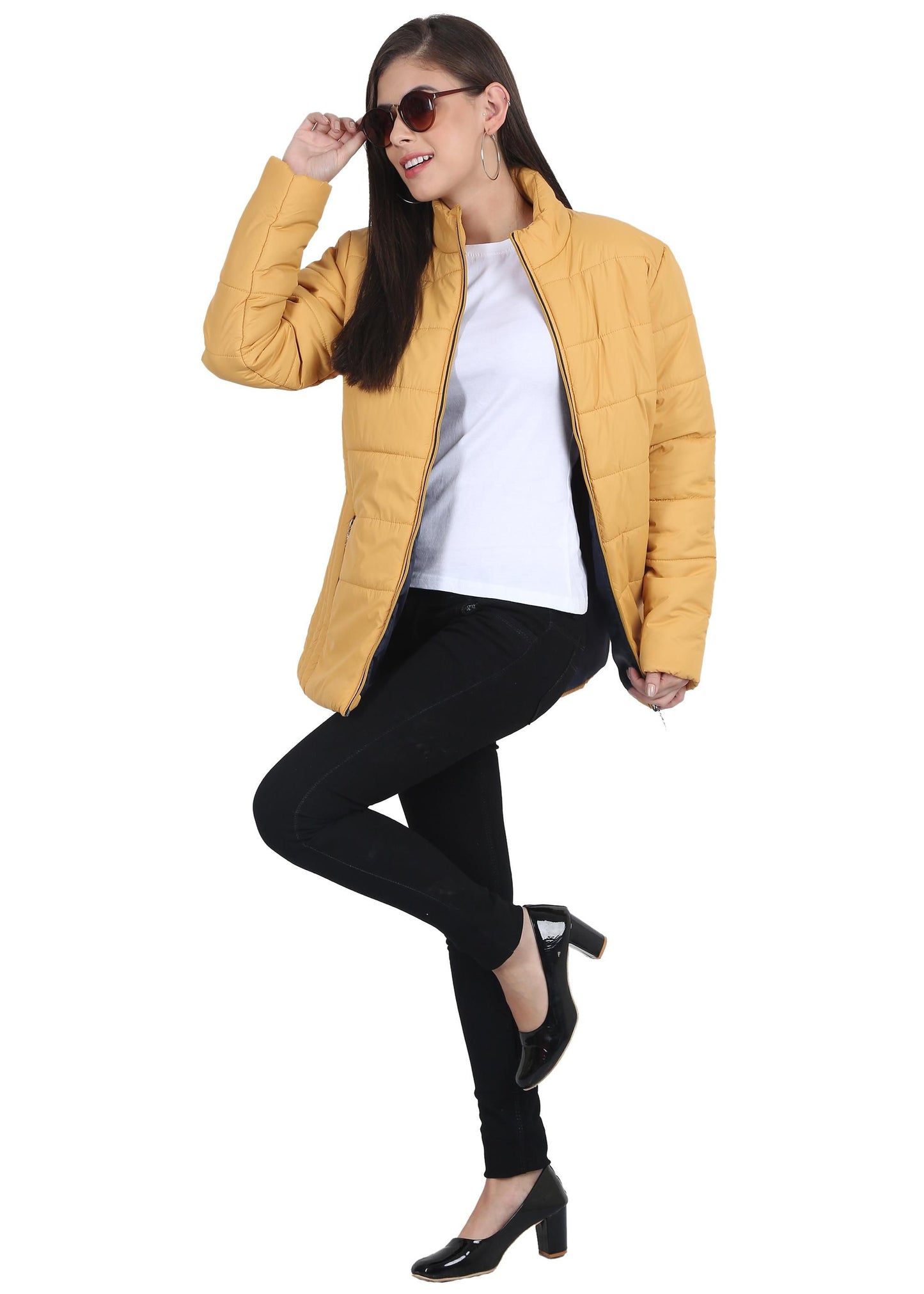 Xohy Women's Mustard Winter Wear Full Sleeve Solid Puffer Jacket