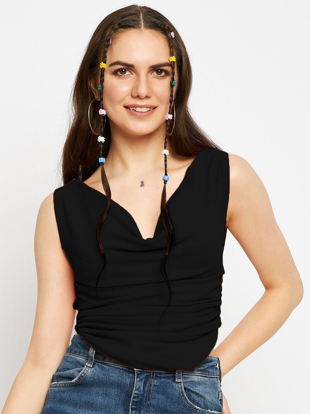 Stretchable Polyester Round Neck Sleeveless Crop Top